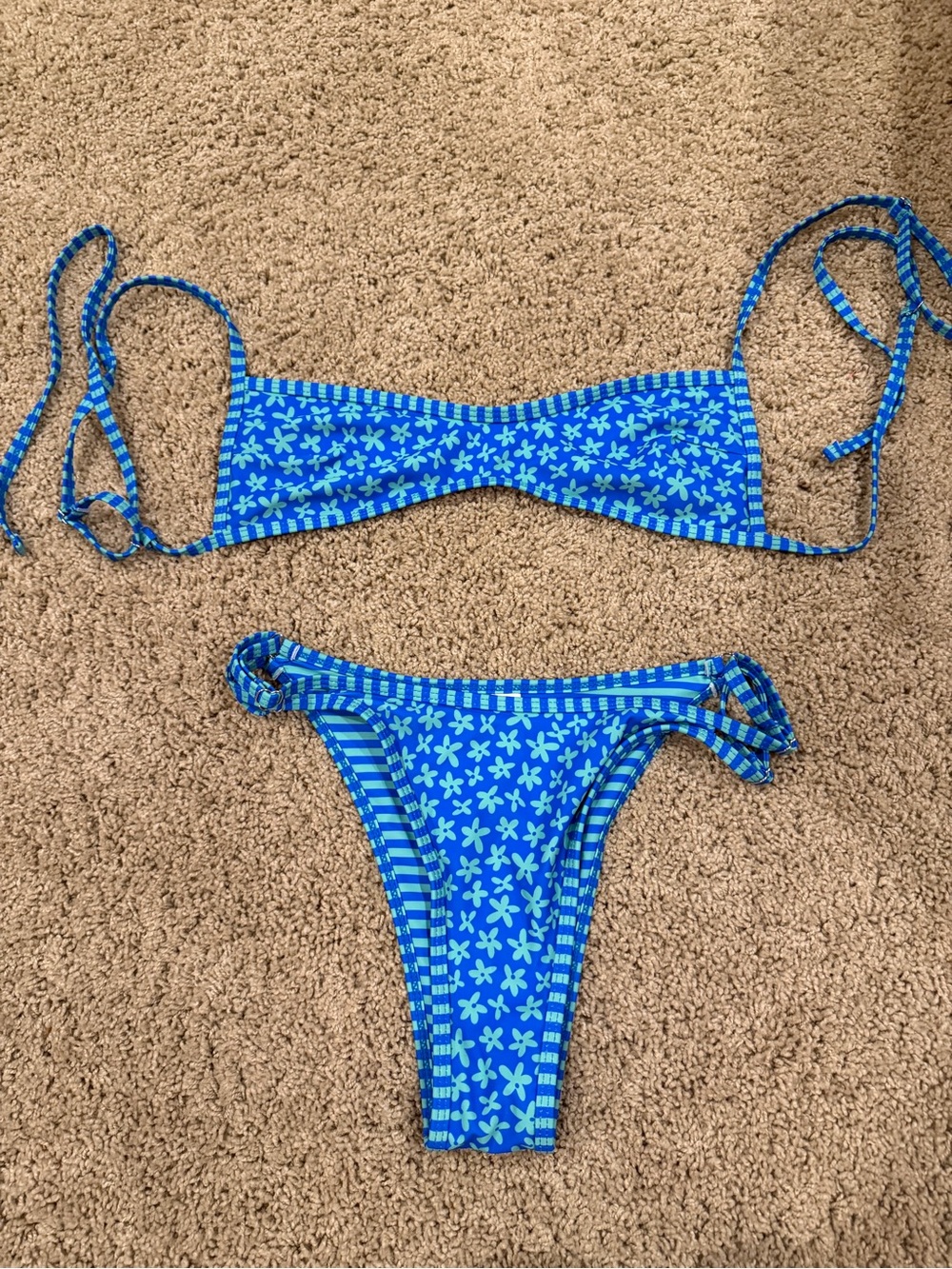 SHEIN Blue Floral Tie-Side Bikini Set